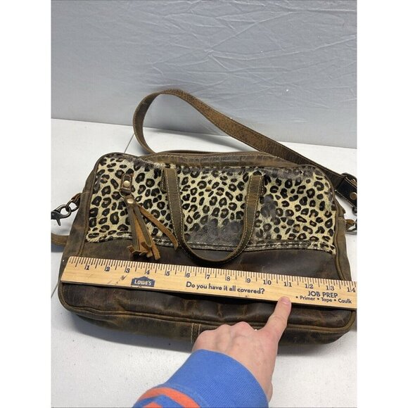 Myra Bag Serenity Leather leopard print Cowhide Laptop Bag 10"x14" - Picture 6 of 9